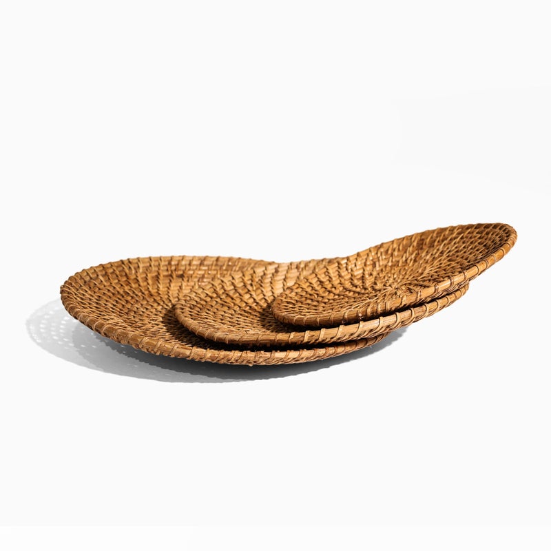 SCISSORS CRAFT | Rattan Cane Multipurpose Trays (Set of 3) | Handmade Round Bamboo Serving & Gift Packaging Tray | Dining Table Tray - Image 4