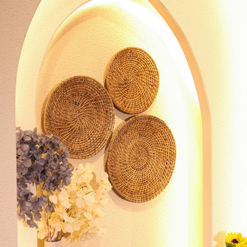 SCISSORS CRAFT | Rattan Cane Multipurpose Trays (Set of 3) | Handmade Round Bamboo Serving & Gift Packaging Tray | Dining Table Tray - Image 3