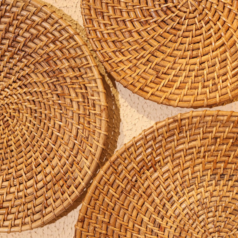 SCISSORS CRAFT | Rattan Cane Multipurpose Trays (Set of 3) | Handmade Round Bamboo Serving & Gift Packaging Tray | Dining Table Tray - Image 2