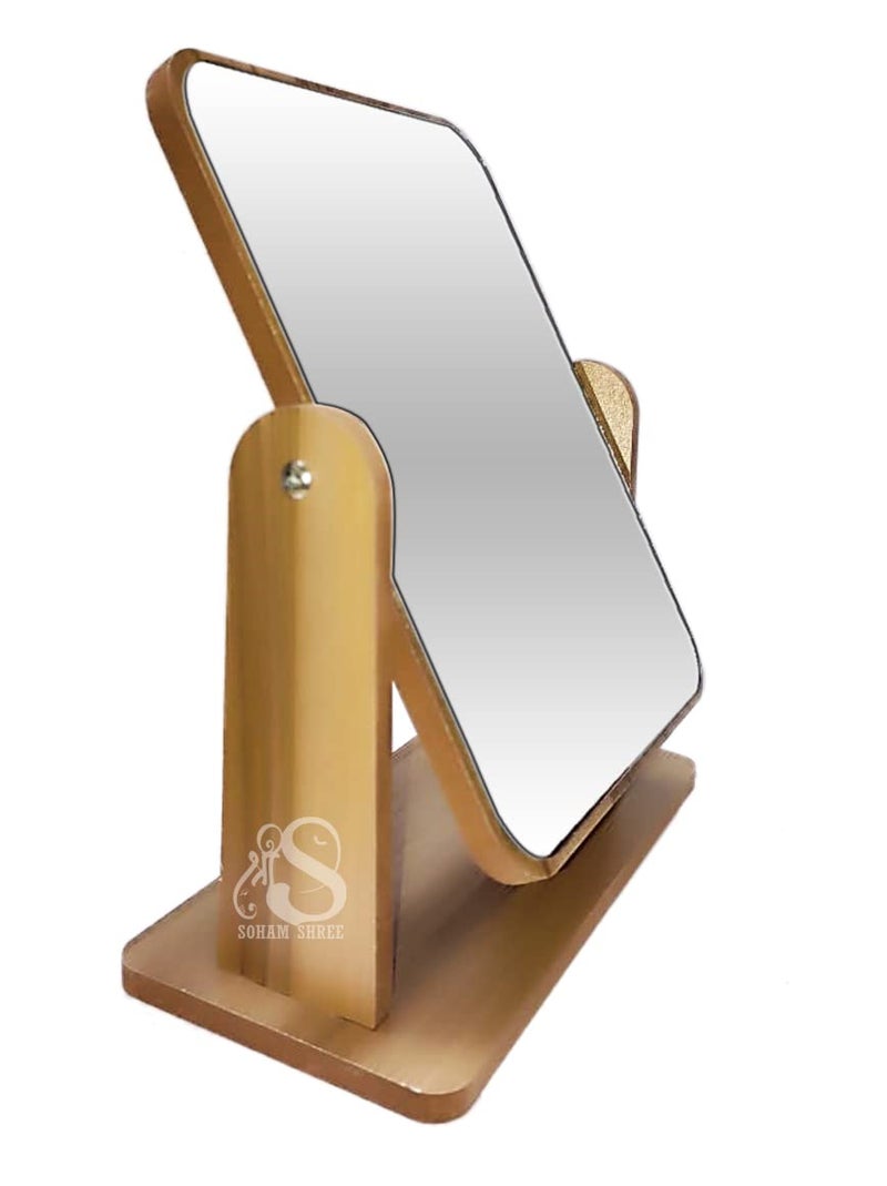 SOHAM SHREE Wooden Tabletop Makeup Mirror Vanity Table Stand Mirror Swivel Bamboo Mirror for Bedroom Bathroom Desk 360 Degree rotatable Cosmetic Mirror for Makeup | (Square) - Image 2