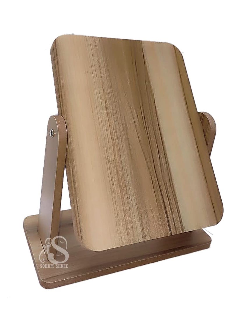SOHAM SHREE Wooden Tabletop Makeup Mirror Vanity Table Stand Mirror Swivel Bamboo Mirror for Bedroom Bathroom Desk 360 Degree rotatable Cosmetic Mirror for Makeup | (Square) - Image 3