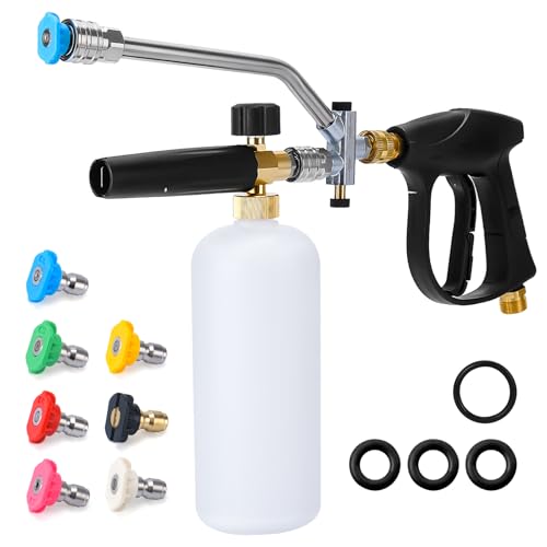 MTAW XEK Foam Cannon Dual Connector AccessoryFoam Cannon Dual Tech Dual Connector Foam Cannon for Pressure Washer 14 Quick Connect M22 4000 PSI 15L Tank 7 Nozzles Car Home Outdoor Cleaning - Image 1