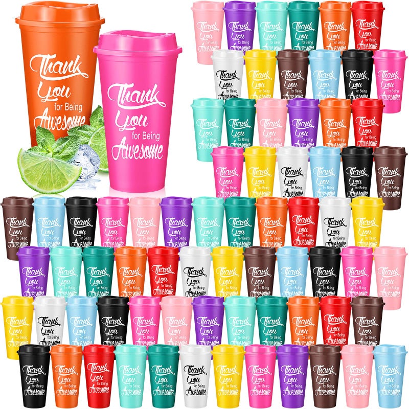 Skylety 72 Employee Appreciation Gifts in Bulk 16 oz Plastic Reusable Coffee Cups CNA Week Tumblers with Lids Teacher Appreciation Gifts for Coworkers Team Staff Volunteer Nurse Corlorful - Image 2