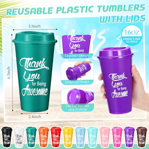 Skylety 72 Employee Appreciation Gifts in Bulk 16 oz Plastic Reusable Coffee Cups CNA Week Tumblers with Lids Teacher Appreciation Gifts for Coworkers Team Staff Volunteer Nurse Corlorful - Image 3