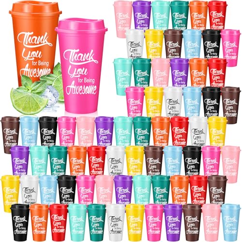 Skylety 72 Employee Appreciation Gifts in Bulk 16 oz Plastic Reusable Coffee Cups CNA Week Tumblers with Lids Teacher Appreciation Gifts for Coworkers Team Staff Volunteer Nurse Corlorful - Image 1