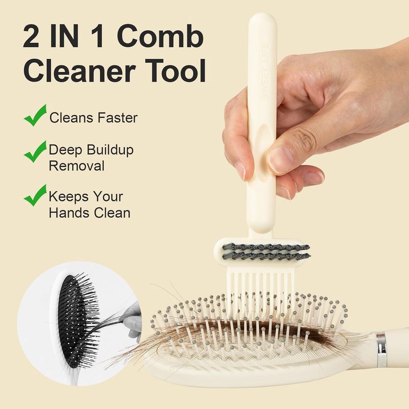 RHOS 2-in-1 Hair Brush Cleaner Tool, Comb Cleaner for Removing Hair and Dust, Ideal for Home, Salon Use (2 Pack - Beige) - Image 2