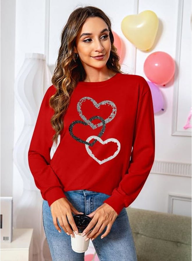 CAZYCHILD Valentines Day Women Shirt : Love Heart Graphic Long Sleeve Valentine Pullover Tops Casual Valentines Gifts, Three-red, XL - Image 4