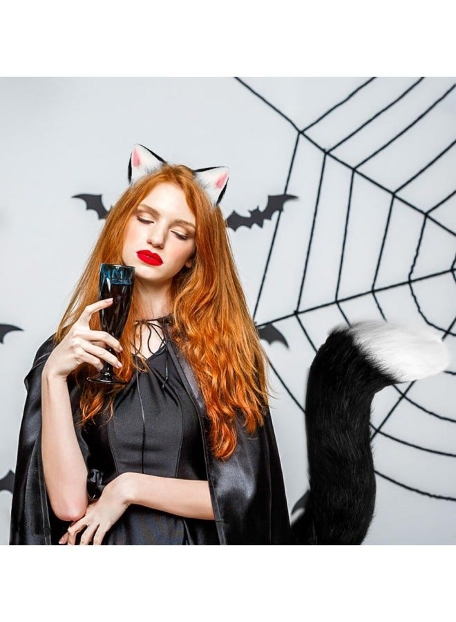 CCOVERY Faux Fur Fox Wolf Costume Cat Tail Ears Children Adults Cosplay Festival Party, Grey - Image 3