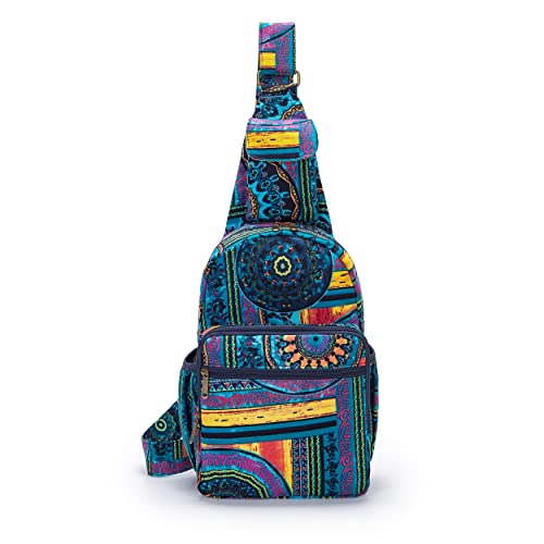 Coton Pose Women sling bag Elephant canvas large boho backpacks bohemian Crossbody Bag (green purple) - Image 1