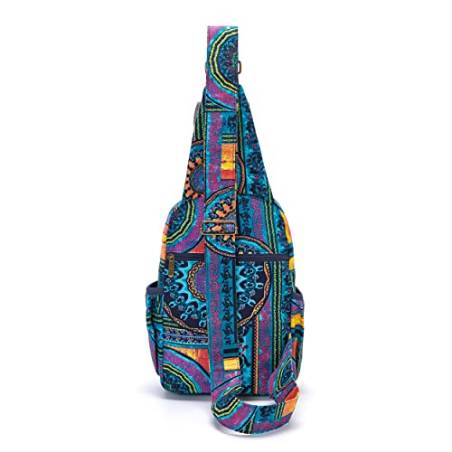 Coton Pose Women sling bag Elephant canvas large boho backpacks bohemian Crossbody Bag (green purple) - Image 5