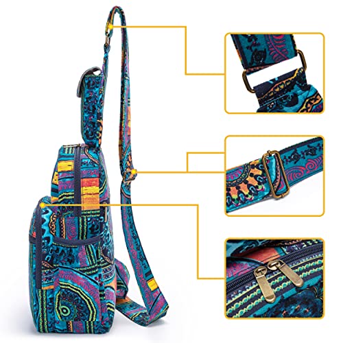 Coton Pose Women sling bag Elephant canvas large boho backpacks bohemian Crossbody Bag (green purple) - Image 4