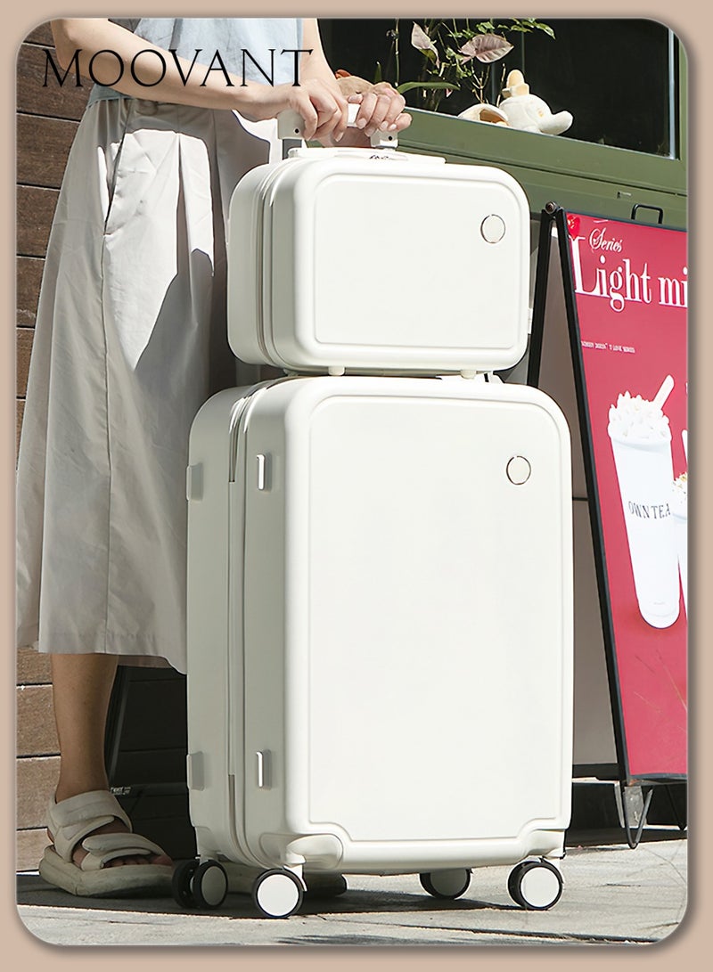 Moovant 2PCS Fashion Premium Travel Luggage Suitcase Set, Portable Luggage Trunk Suit, 20inch +14inch, with Digital Combination Lock, 360° Silent Universal Wheels, Lightweight, Shock Resistant, Wear Resistant, ABS+PC Material, White  - Image 1