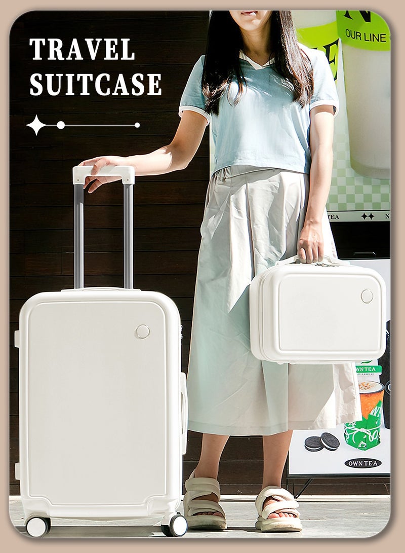Moovant 2PCS Fashion Premium Travel Luggage Suitcase Set, Portable Luggage Trunk Suit, 20inch +14inch, with Digital Combination Lock, 360° Silent Universal Wheels, Lightweight, Shock Resistant, Wear Resistant, ABS+PC Material, White  - Image 2