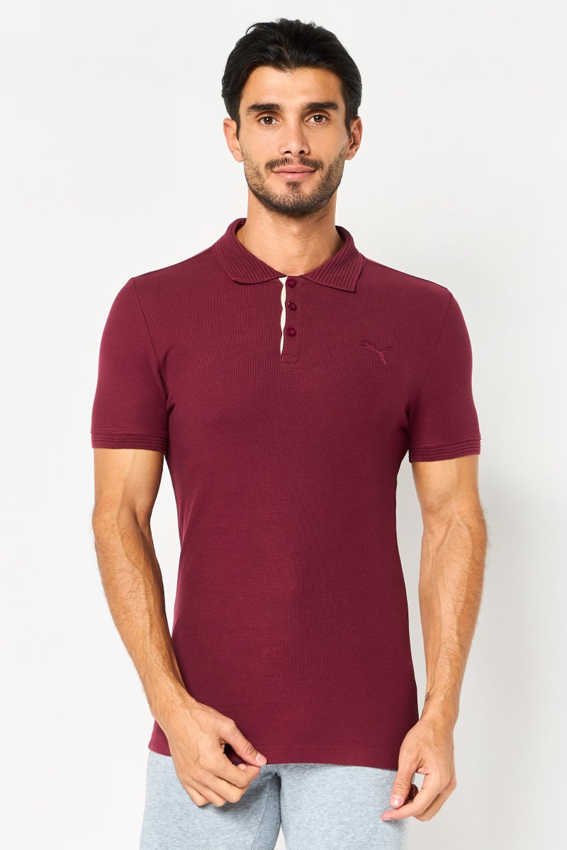 PUMA Men Slim Fit Short Sleeve Embroidered Logo Outdoor Polo Shirt, Maroon - Image 1