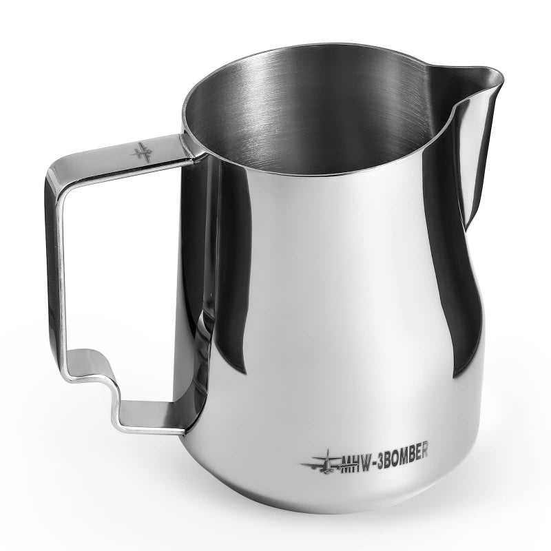 MHW-3BOMBER MHW3BOMBER Milk Frothing Pitcher 450ml152oz Milk Frother Cup Espresso Steaming Pitcher Stainless Steel Milk Frother Cup Barista Latte Art Round Spout Milk Jug P6001SOS 