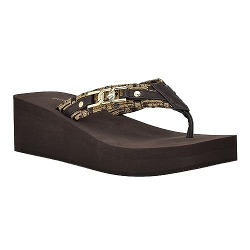 GUESS Women's Ediva Wedge Sandal, Brown 201, 9 - Image 1