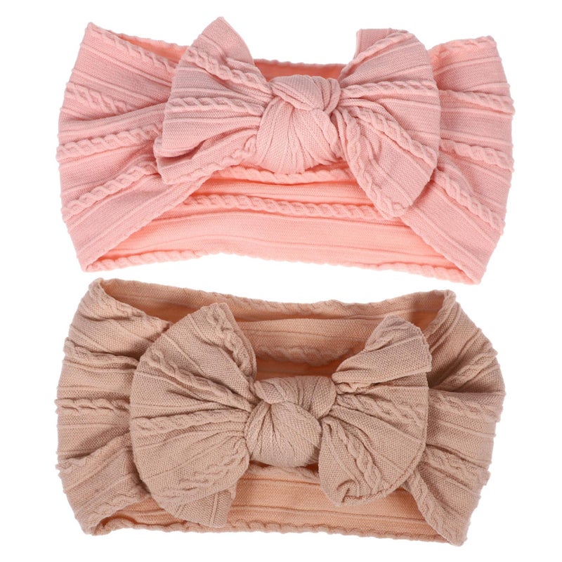 2Pcs Adjustable Cute Bow Headbands For Newborns Soft Nylon Hair Accessories - Image 2