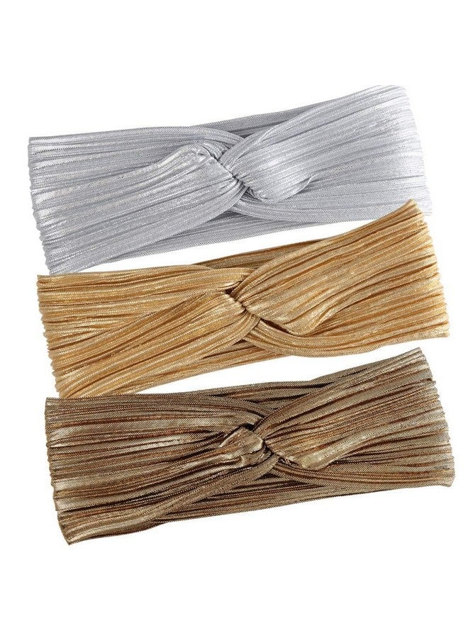 Hisight 3 Pcs Fashion Wrinkle Elasticity Metallic Big Bowknot Baby Headband Hair Bow Band Accessories Headwear Women and Girls Headband, Fashion Design - Image 1