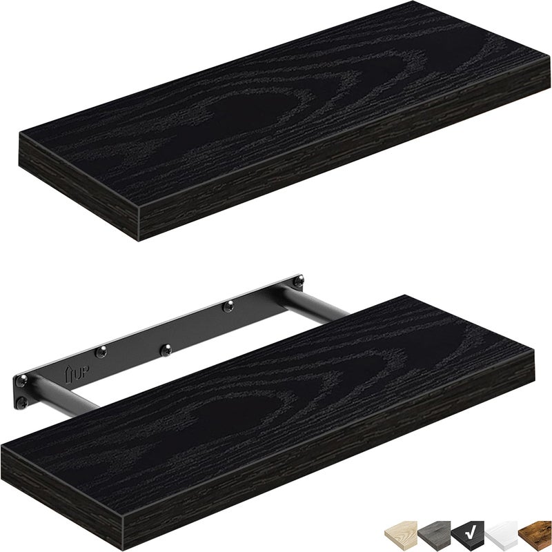 QEEIG Floating Shelves for Wall Bathroom Shelf Bedroom Kitchen Farmhouse Small Book Shelf 16 inch Set of 2, Black (015-B2) - Image 1