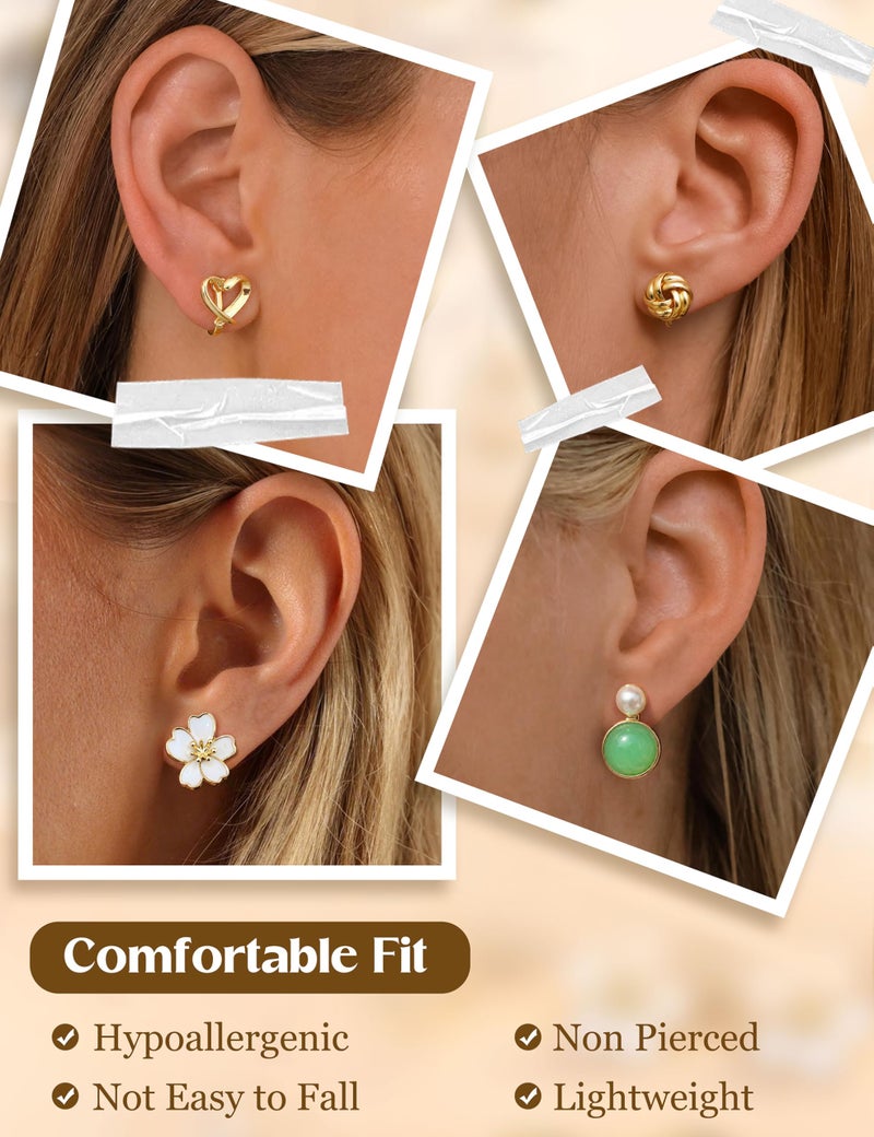 Thunaraz Valentines Earrings for Women Gold Clip On Earrings for Women Comfortable Non Pierced Pearl CZ Twist Heart Flower Butterfly Clip Earrings Set Hypoallergenic Fake Clip on Stud Earrings Jewelry W - Image 3
