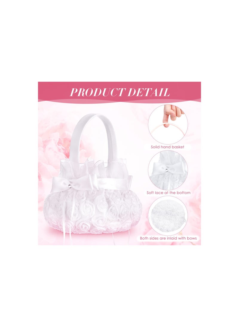 SYOSI Rustic Flower Girl Baskets, for Weddings Western Flower Basket for Anniversary, Wedding Banquet Party Supplies, Reliable Silk Fabric Material, for Graduation, Banquet, Party (Bow Style)(2 Pieces) - Image 2