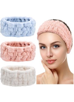 Chuangdi 3 Pieces Spa Headband for Women Facial Makeup Headband Soft Terry Cloth Hairband for Washing Face Mask Spa Shower Gifts(Blue, Pink, White)  - Image 1