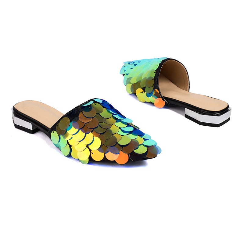 2024 Casual Low Heel Pointed 32-48 Baotou Pointed Sequin Outdoor Slippers - Image 1