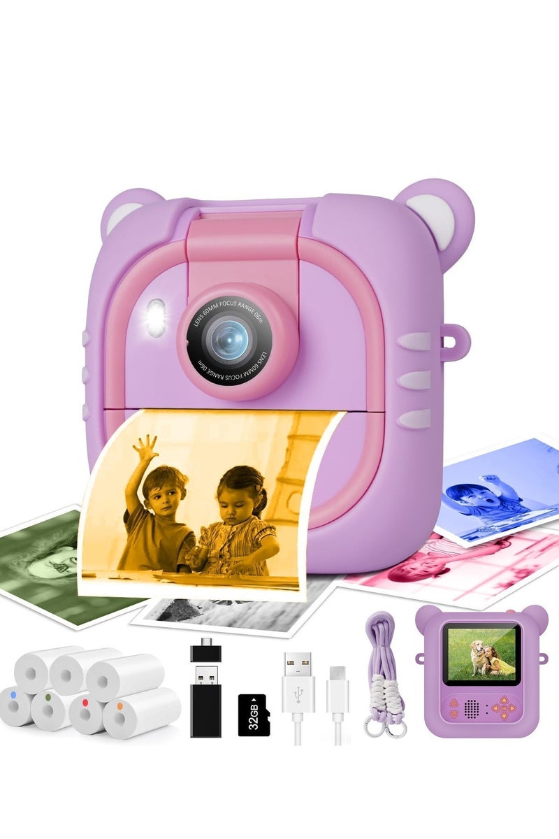 All-in-One Kids Camera with Instant Print  Educational Games  2.4 IPS Screen  Dual Lens 48MP HD Video MP3 Player Type-C Fast Charge  Safe BPA-Free  Shockproof Includes 32GB SD Card   7 Paper Rolls  Gift for 3-12 Years Old - Image 1