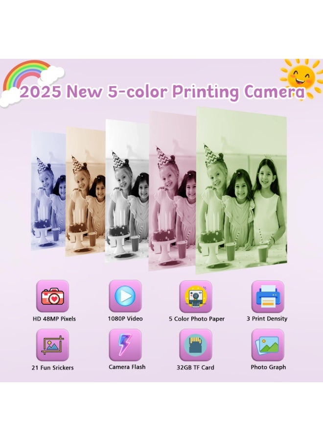 All-in-One Kids Camera with Instant Print  Educational Games  2.4 IPS Screen  Dual Lens 48MP HD Video MP3 Player Type-C Fast Charge  Safe BPA-Free  Shockproof Includes 32GB SD Card   7 Paper Rolls  Gift for 3-12 Years Old - Image 2