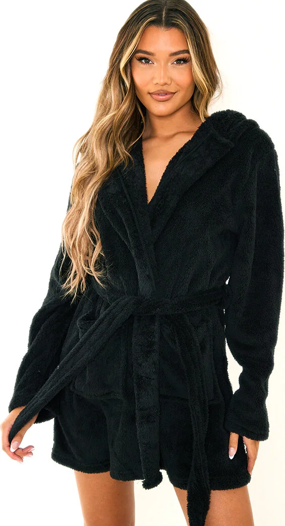 كاكا Super Soft Black Hooded Welsoft Dressing Gown