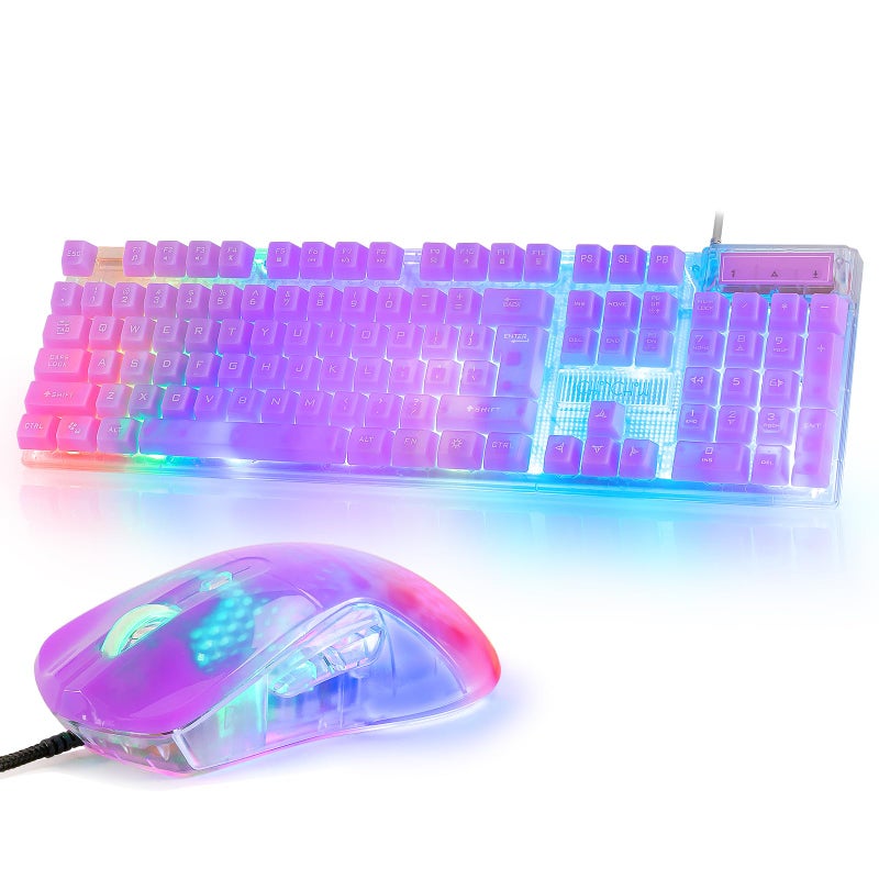 CHONCHOW RGB Gaming Keyboard and Mouse ComboUSB Wired Custom Clear Keyboards Rainbow LED Backlight Transparent Keyboard Mouse Set for Computer Windows PC PS4 Xbox Laptop - Image 2