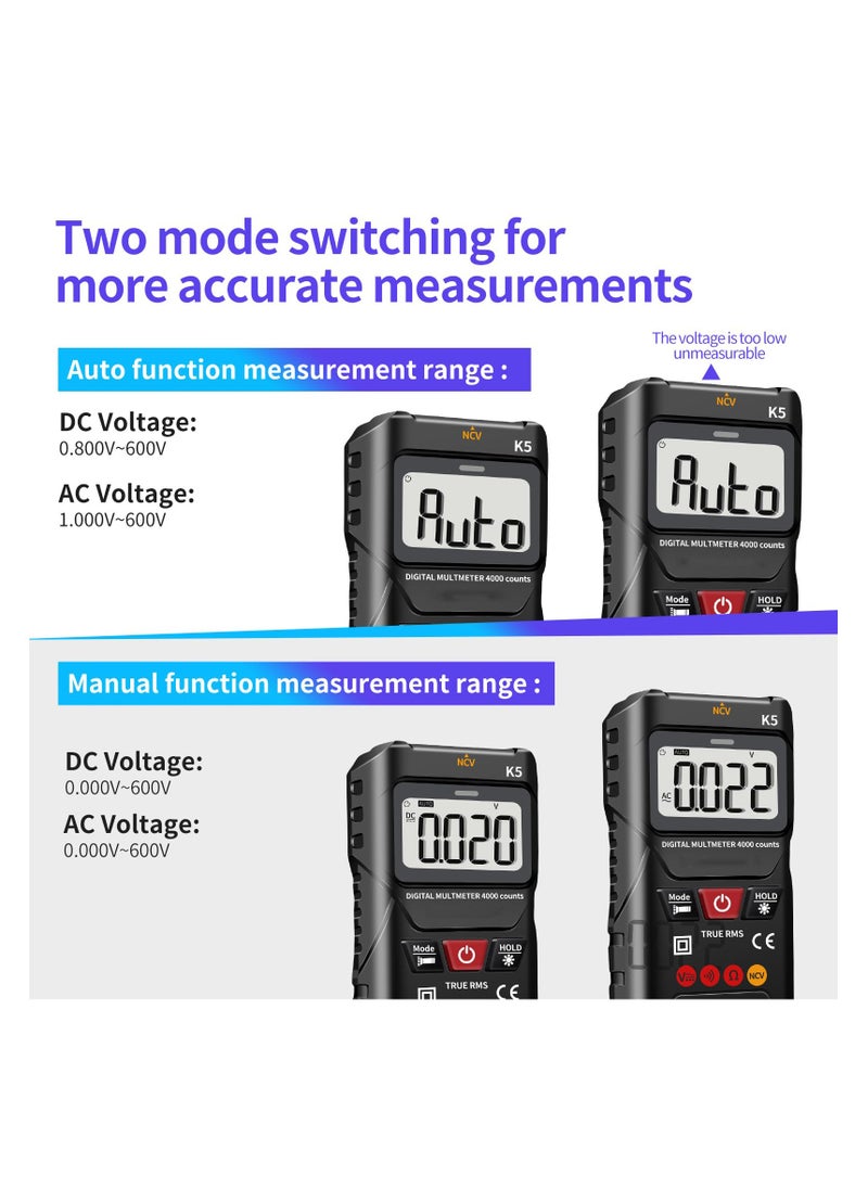 SYOSI - Digital Multimeter, 4000 Counts, Smart Measurement, Auto-Ranging Voltmeter, Voltage Tester with Non-Contact Voltage Function, Measures AC/DC Voltage, Resistance, Continuity for Car Home Appliances - Image 1