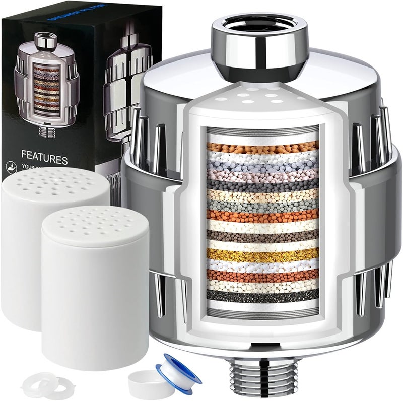 Dwavele Shower Filter, 20 Stage Shower Head Filter for Hard Water with 2 Cartridges, High Output Shower Water Filter to Remove Chlorine, Fluoride and Other Impurities, Improves Skin Condition, Protects Hair - Image 1