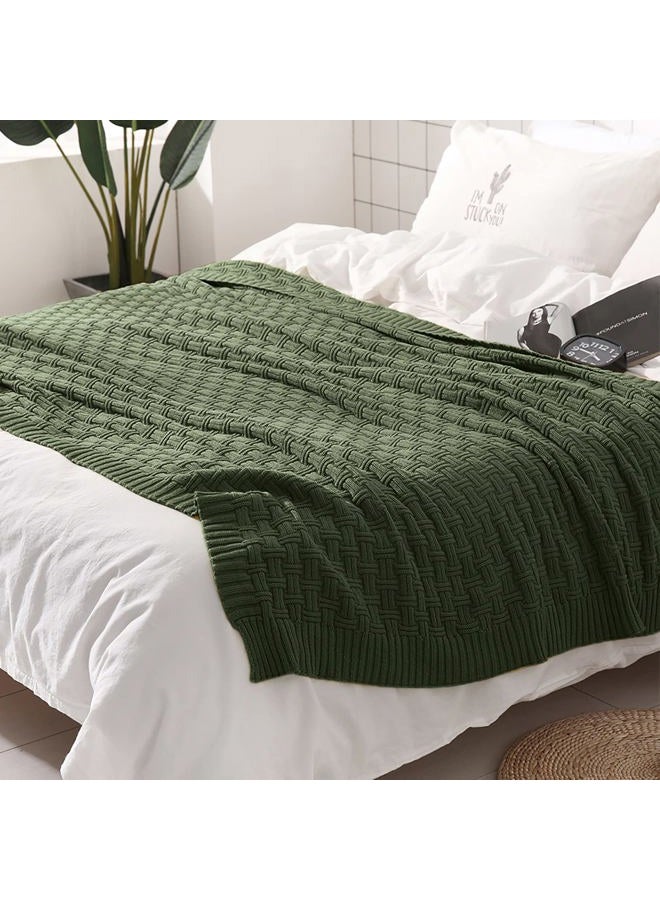 TREELY 100% Cotton Knitted Throw Blanket Couch Cover Blanket(60 x 80 Inches, Green Forest) - Image 4