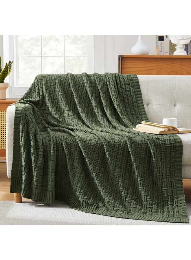 TREELY 100% Cotton Knitted Throw Blanket Couch Cover Blanket(60 x 80 Inches, Green Forest) - Image 2