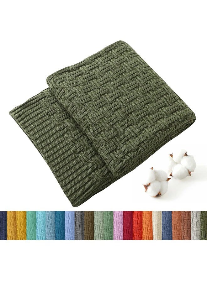 TREELY 100% Cotton Knitted Throw Blanket Couch Cover Blanket(60 x 80 Inches, Green Forest) - Image 1