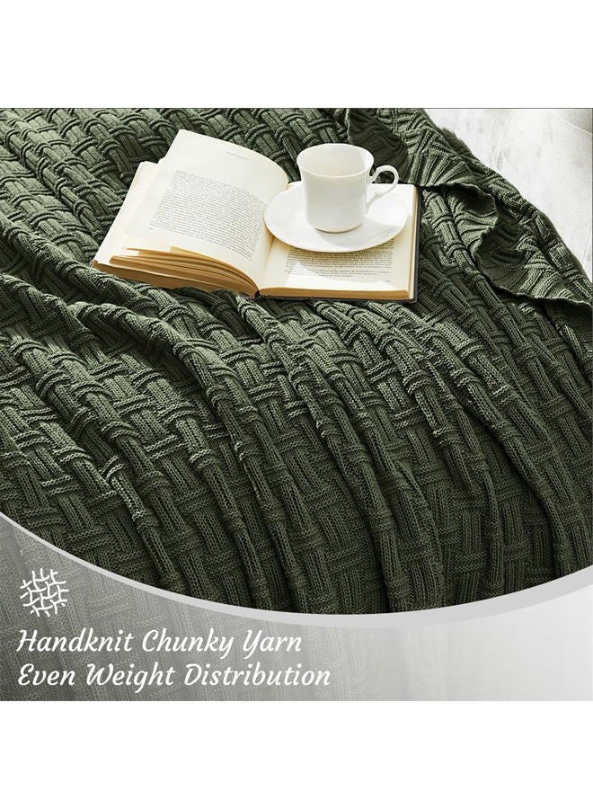TREELY 100% Cotton Knitted Throw Blanket Couch Cover Blanket(60 x 80 Inches, Green Forest) - Image 5