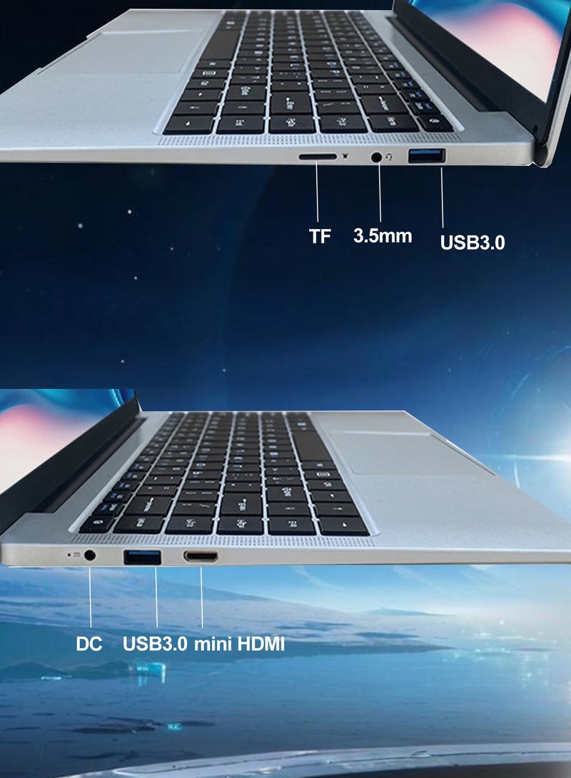 مول ويل حاسوب محمول مزود بشاشة عرض 14 بوصة، ومعالج Celeron N3710 وذاكرة وصول عشوائية سعة 8 جيجابايت/ذاكرة تخزين ثابتة سعة 128 جيجابايت/رسومات إنتل عالية الجودة الإنجليزية/العربية انزلاقي أسود - Image 3