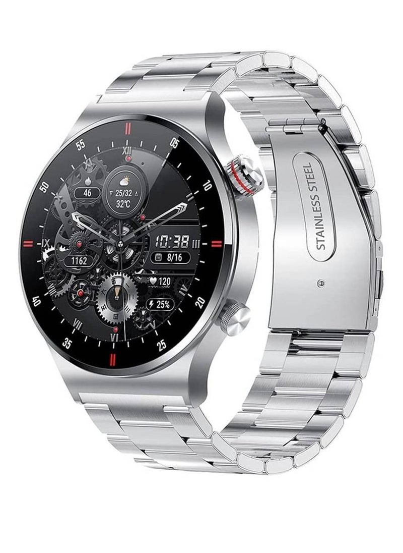miYou Stainless Steel Fitness Watch IP67 Waterproof Activity Tracker With Heart Rate/Sleep Monitor Pedometer Smart Watch For Android iOS (Silver)  - Image 1