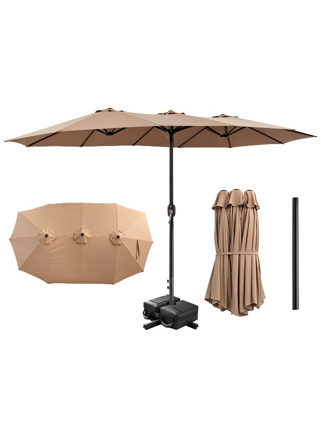 SOLARALIFE 15FT Diameter Patio Umbrella with 99.9% UV Protection, Big Beach Umbrella with 12 Heavy‑Duty Steel Ribs, Waterproof Fade‑Resistant Sun Shade with Cross Base & Sandbags for Garden Pool Beach - Image 1