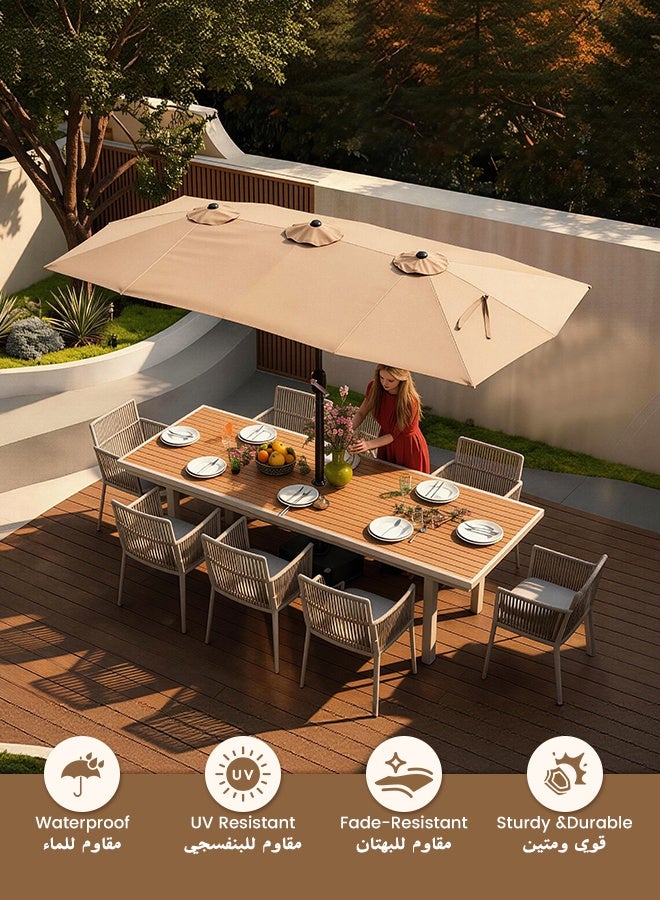 SOLARALIFE 15FT Diameter Patio Umbrella with 99.9% UV Protection, Big Beach Umbrella with 12 Heavy‑Duty Steel Ribs, Waterproof Fade‑Resistant Sun Shade with Cross Base & Sandbags for Garden Pool Beach - Image 2