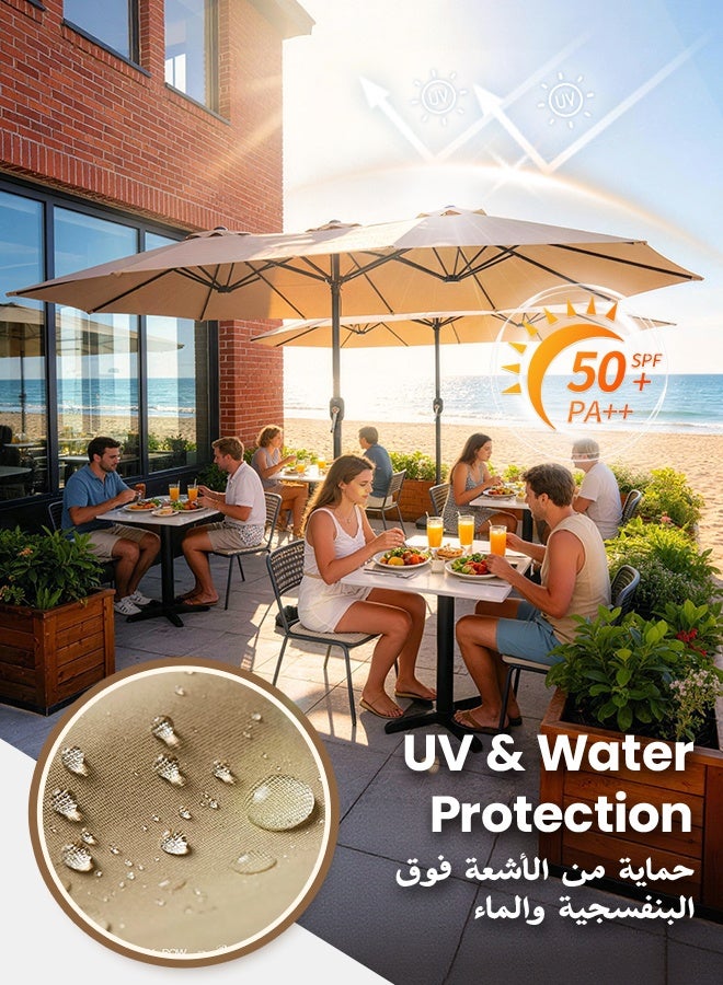 SOLARALIFE 15FT Diameter Patio Umbrella with 99.9% UV Protection, Big Beach Umbrella with 12 Heavy‑Duty Steel Ribs, Waterproof Fade‑Resistant Sun Shade with Cross Base & Sandbags for Garden Pool Beach - Image 3