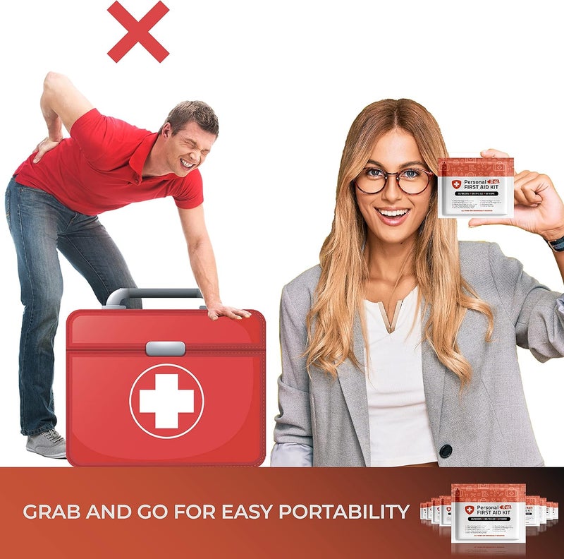 pH Advantage Personal First Aid Kit 10 Pack  Clean Treat Protect Minor Cuts Scrapes and Burns  Perfect for Home Office Car School Business Camping  Individually Wrapped First Aid Products Orange - Image 3