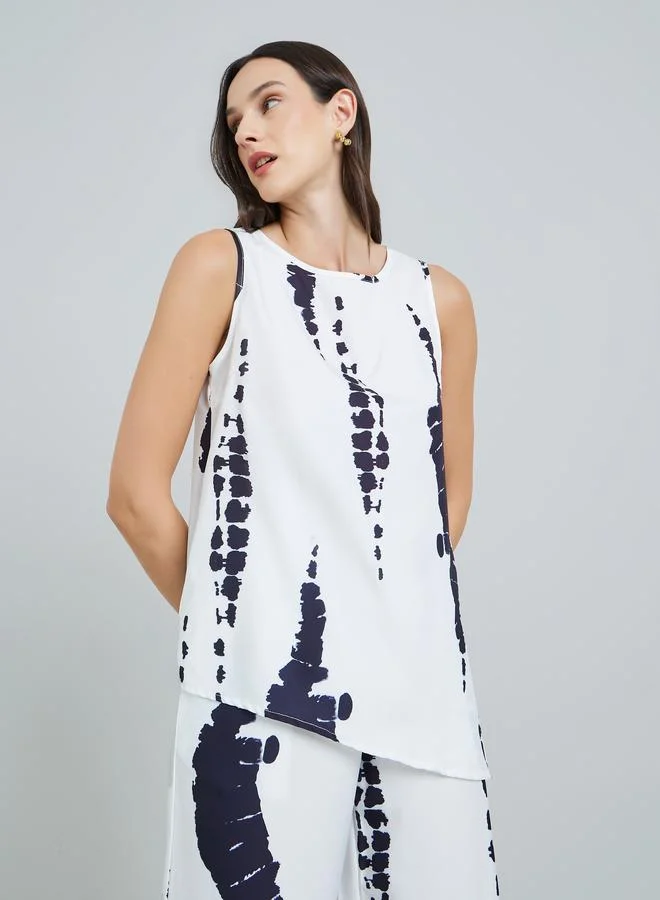 تايك تو طقم بنطال وبلوزة بلا أكمام منقوشة