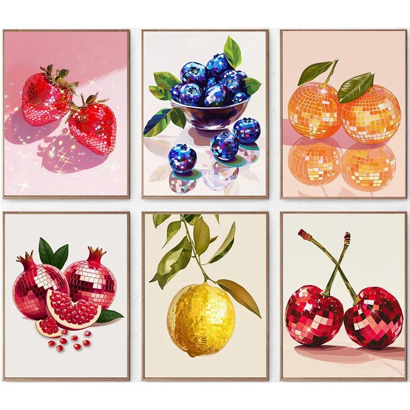DAZZLEDOTS Diamond Art Kits for Adults, 6 Pack Disco Ball Diamond Painting Kits for Beginner Fruit 5D Full Drill Round Diamond Dots Crafts Gem Art for Home Wall Decor Gifts 12x16 Inch - Image 1