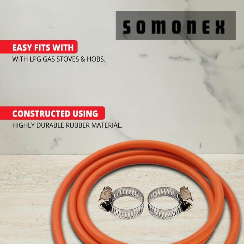 SOMONEX Gas pipe 10 Meter with ISI Certified Fine Quality LPG Gas Pipe Flame Resistant Hose pipe Leak Proof Made With Reinforced Steel Wire with clamp For Home Gas stove pipe - Image 5