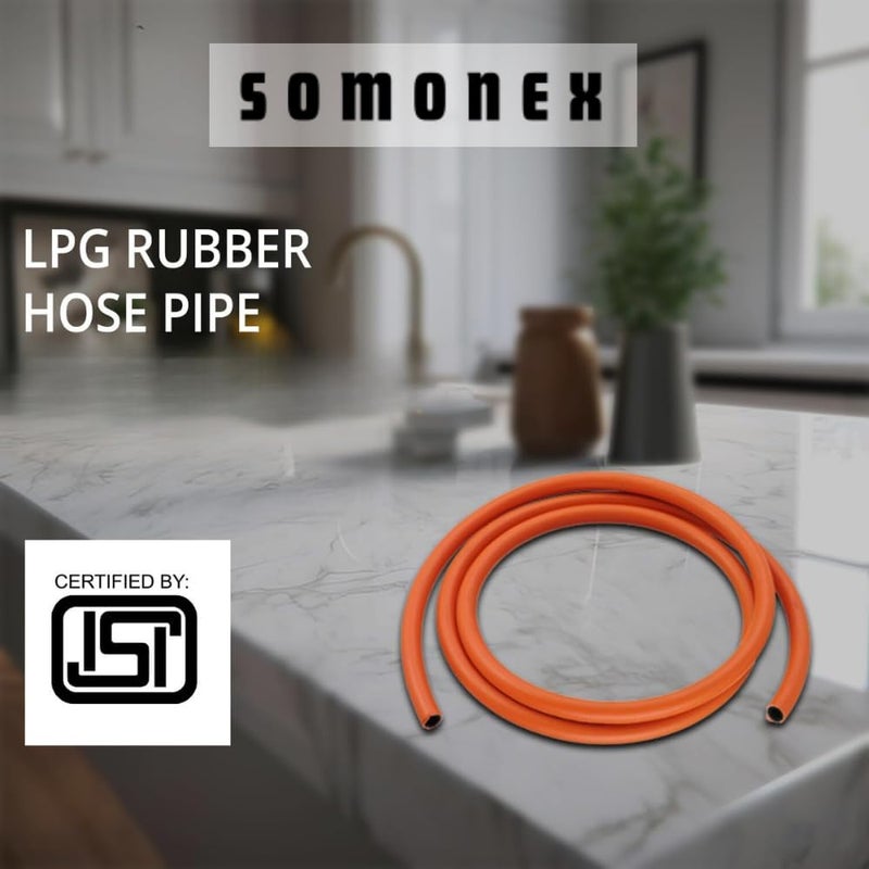 SOMONEX Gas pipe 10 Meter with ISI Certified Fine Quality LPG Gas Pipe Flame Resistant Hose pipe Leak Proof Made With Reinforced Steel Wire with clamp For Home Gas stove pipe - Image 2