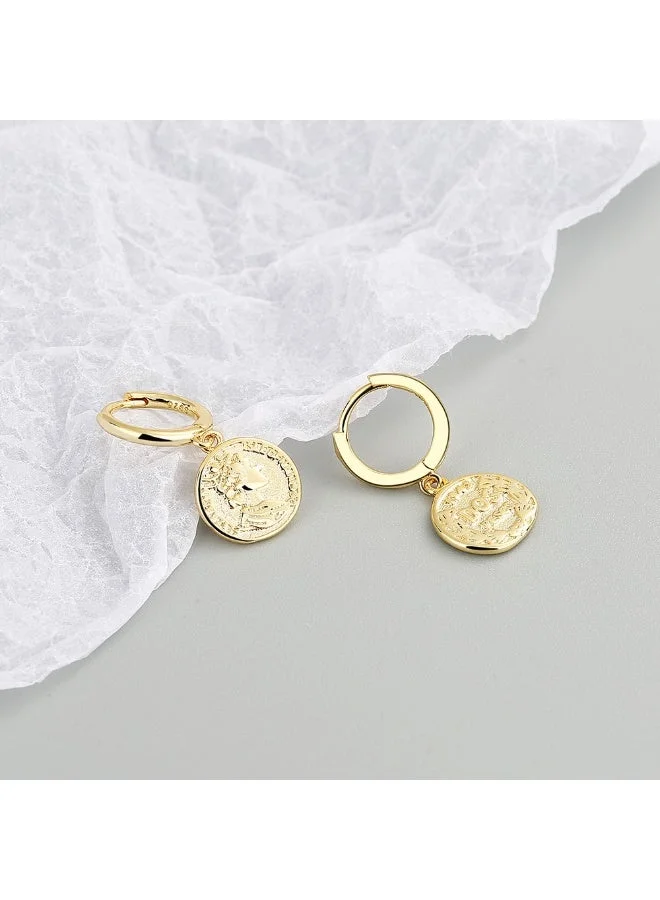 Gold Small Coin Drop Earrings – Vintage-Style Lightweight Hoops