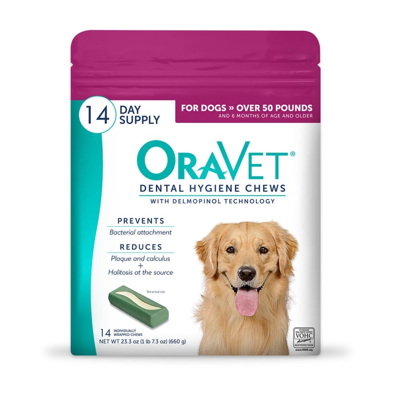ORAVET Dental Chews for Dogs, Oral Care and Hygiene Chews (Large Dogs, Over 50 lbs.) Pink Pouch, 14 Count - Image 1