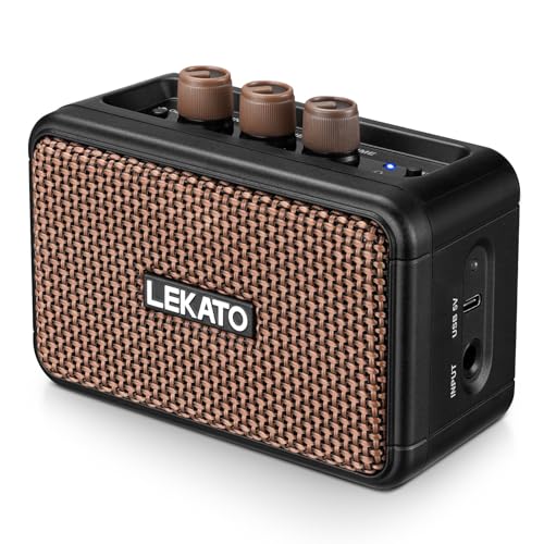 LEKATO Mini Guitar Amplifier, Dual Speakers 5W, Rechargeable Electric Guitar Amp Bluetooth with Clean Overdrive, 6H Working, Headphone Jack, Portable Small Amp for Practice AG-04 (Brown) - Image 1